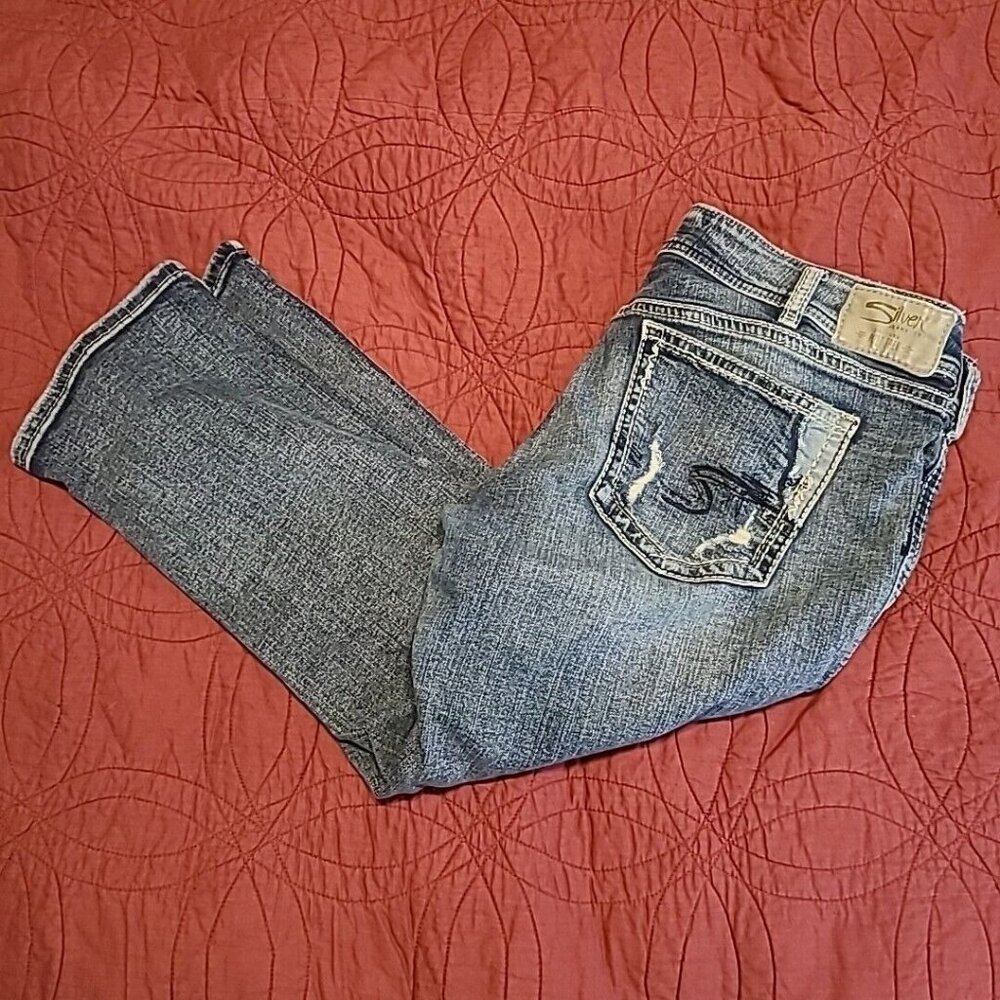 Silver Jeans Women's Size 34 Zip Up Five Pocket Distressed Suki Capri Pants